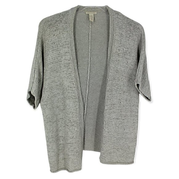 White + Warren Gray Open Front Crochet Knit Cardigan Cotton Blend Large - Picture 1 of 3